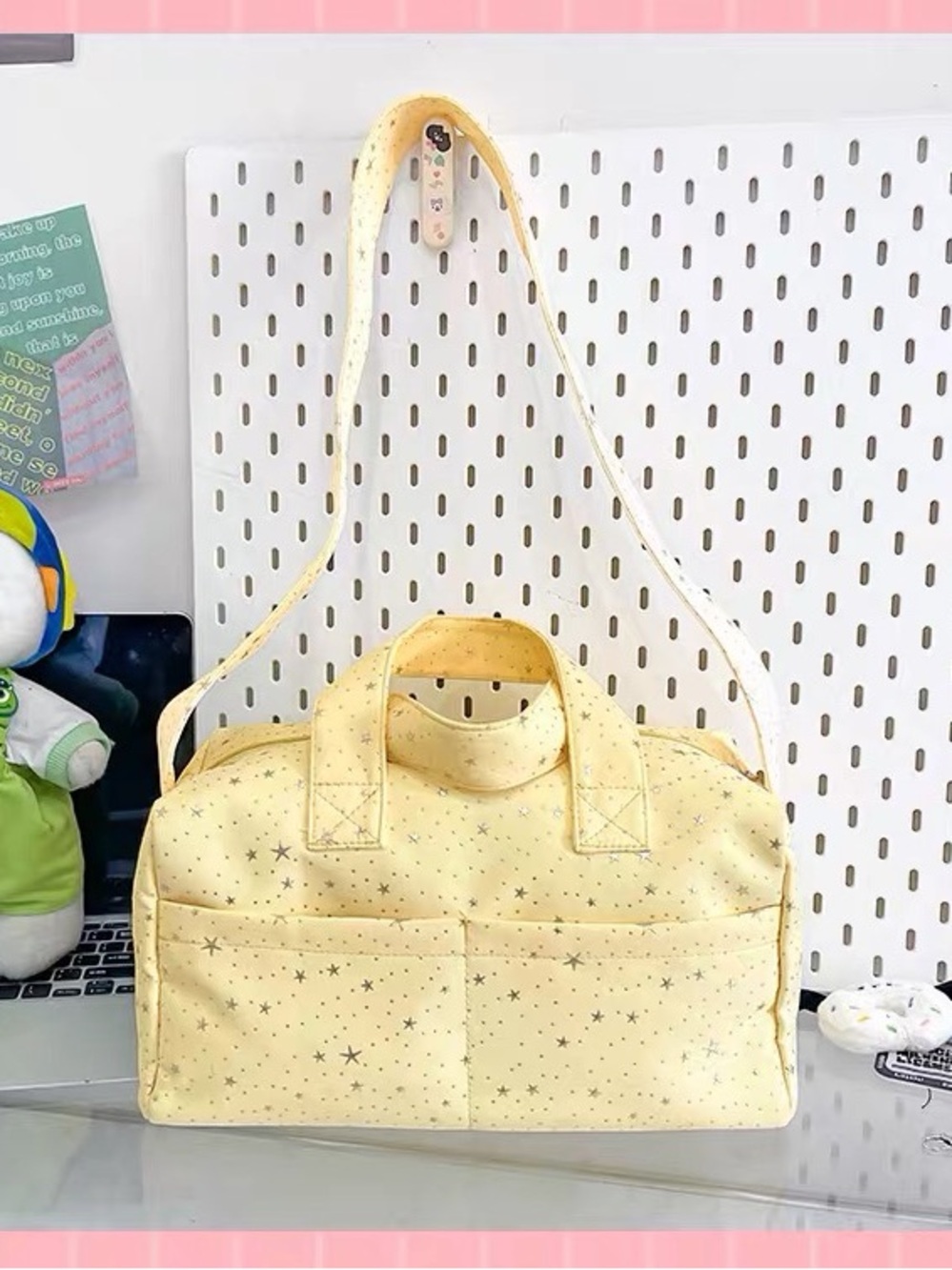 Yellow Star Print Crossbody Tote